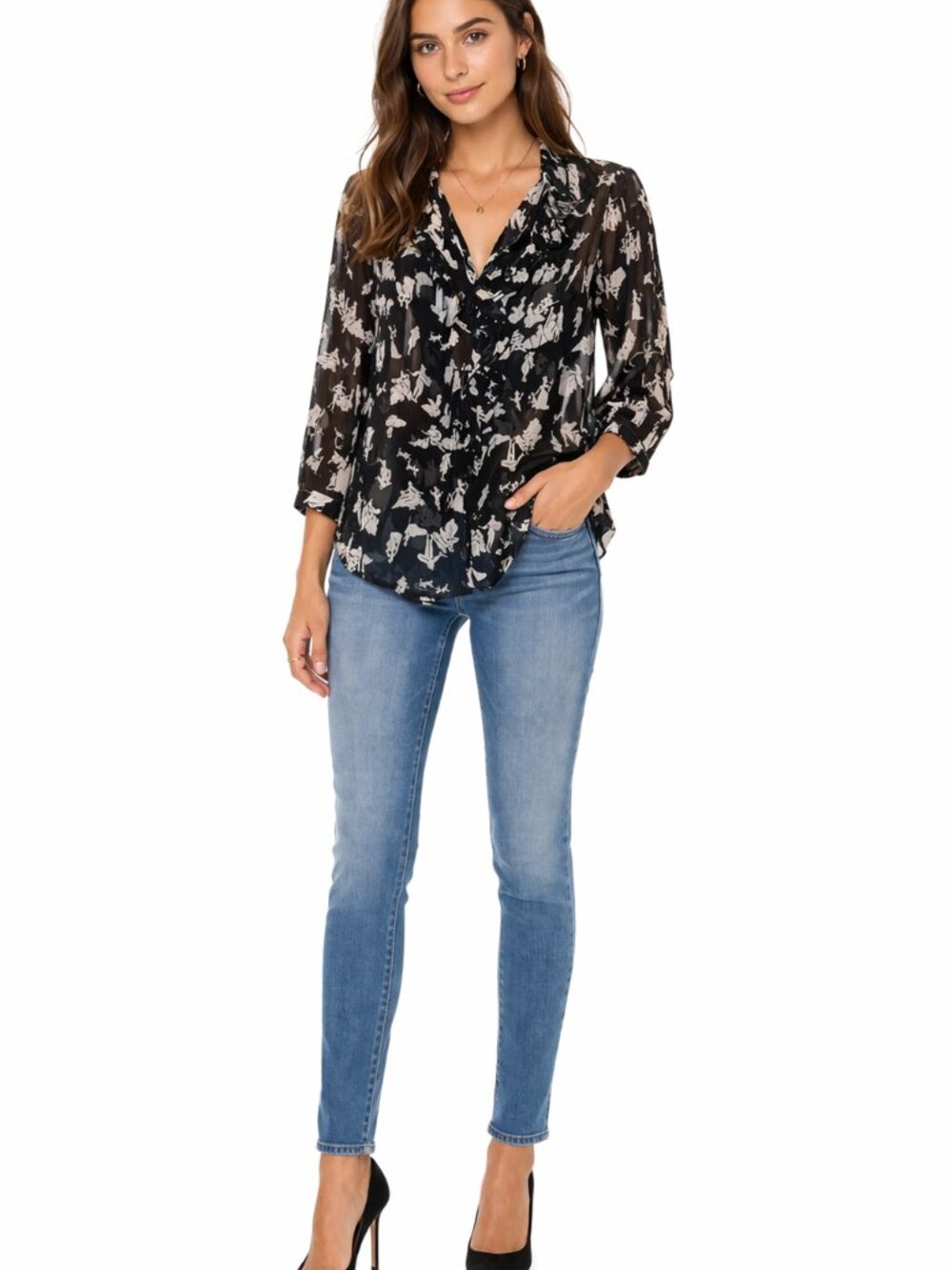 Anthropologie HD in Paris Whimsical Modern Toile Print Blouse Size 0 Artsy